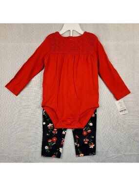 Carters Baby 2-Piece Floral Bodysuit Leggings Set 24M Red New Outfit